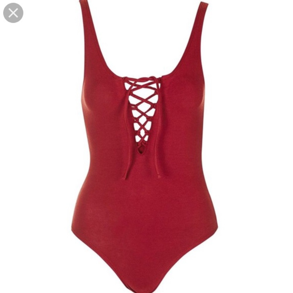 NEW top shop red lace up bodysuit